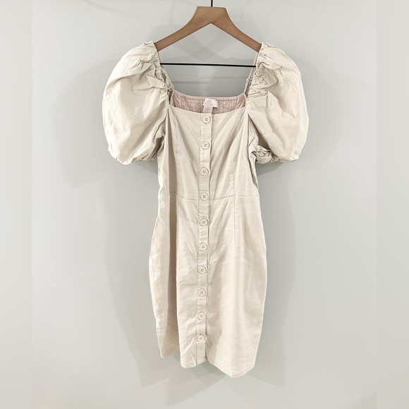 Rachel Parcell Button Front Puff Sleeve Dress Khaki Size XS - Picture 2 of 6